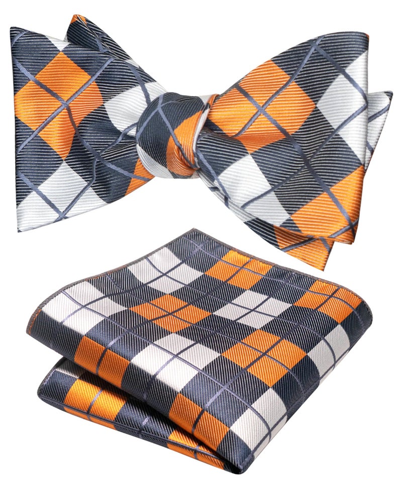 JEMYGINS Original Plaid Mens Bowtie Self Bow Tie & Pocket Square Set (01#11) - Image 1